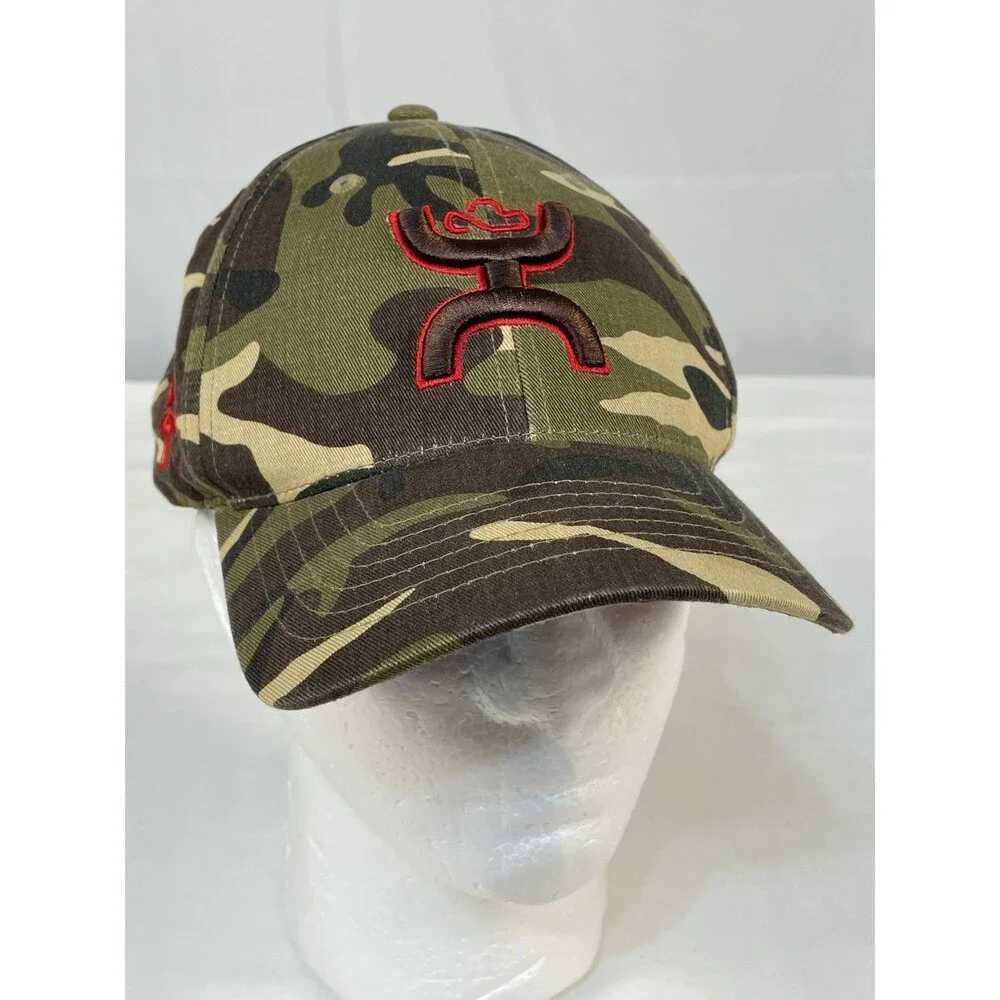 Hooey Camouflage Hat Men's Adjustable Baseball Cap Red Logo Skull Flag Underbrim